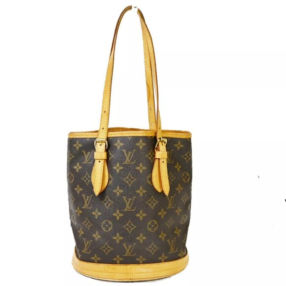 LOUIS VUITTON BUCKET PM Shoulder Tote Bag Monogram Leather Brown - Picture 1 of 10